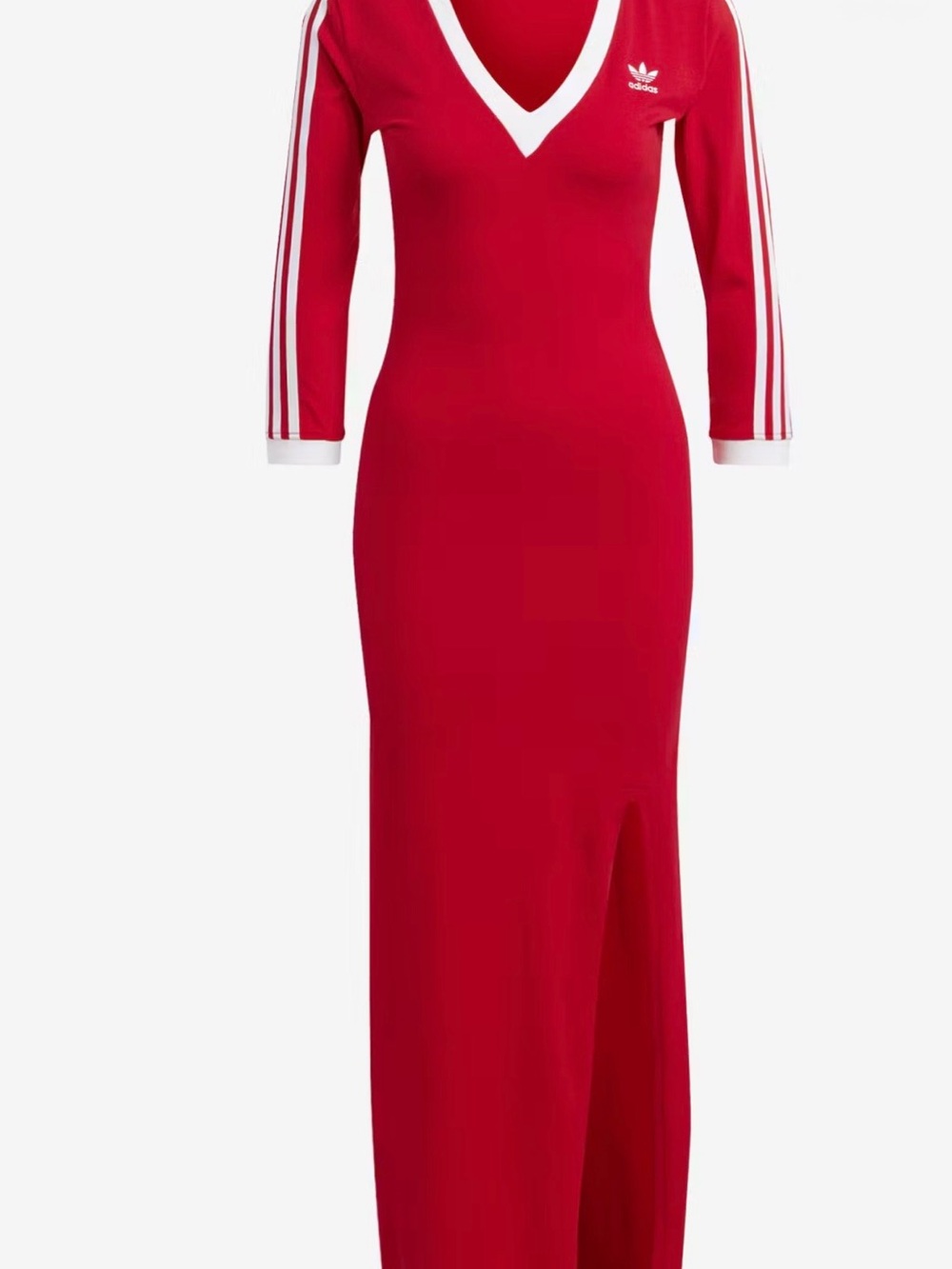 adidas Red Maxi Dress with White Trim and Sleeve Stripes - Picture 3 of 3